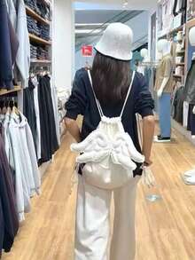 Mochila de diseño de nicho japonés con alas, mochila grande de capacidad suave y linda para chica anime, para ir a la universidad, salir, compras diarias - Blanco - Ver 4