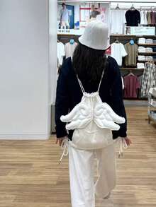 Mochila de diseño de nicho japonés con alas, mochila grande de capacidad suave y linda para chica anime, para ir a la universidad, salir, compras diarias - Blanco - Ver 3