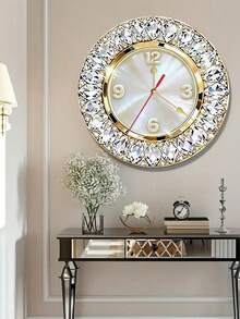1pc 2D Flat Luxury Rhinestone Theme Wall Clock | Silent Decorative Clock, Creative Design, Suitable For Bedroom, Living Room, Office, 10/12 Inch (AA Battery Not Included) - Multicolor - View 2