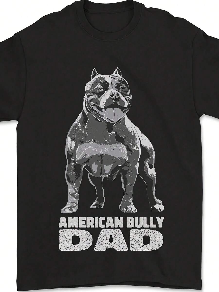 تي شيرت رجالي قطن 100% بطبعة كلب American Bully مضحكة لعيد الأب - الأسود - مشاهدة 1