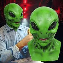 1件裝萬聖節惡作劇外星人乳膠面具，全臉頭戴式，逼真可愛外星人設計，適合萬聖節裝扮 - 裝扮 - 查看 8