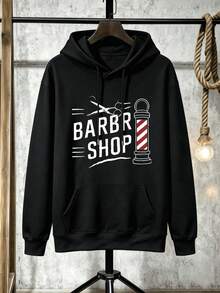 Felpa con cappuccio da uomo in stile barbiere, 100% cotone, girocollo, vestibilità comoda, stampa accattivante - nero - Visualizzare 2