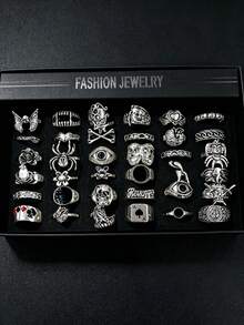 10/20pcs Gothic Women's Rings Set, Punk Hip Hop Multi-Piece Finger Rings, Party Vacation Daily Wear Finger Accessories, Fashion Jewelry Gift, Unisex Random Style - Silver - View 3