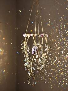 1pc Gold Frame Emerald Green Teardrop Crystal Vine Suncatcher, Hanging Beaded Branch Window Prism Rainbow Catcher, Bohemian Style Bedroom Wall Garden Home Decor Ornament Gift - Multicolor - View 5