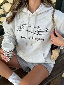 Women's New Autumn/Winter Minimalist Letter Print Casual Fashion Versatile Thermal Lined Sweatshirt Sweatshirt - Grey - View 1