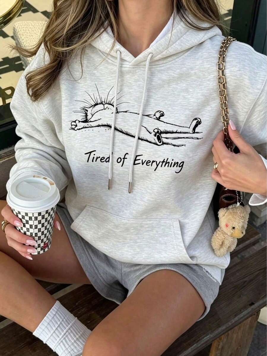 Women's New Autumn/Winter Minimalist Letter Print Casual Fashion Versatile Thermal Lined Sweatshirt Sweatshirt - Grey - View 1