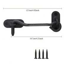5pcs/Set Door Hook Locks, Including 1 Durable Hook Lock And 4 Screws. Barn Door Locks, Black Front Door Locks, Window Windproof Hooks, Heavy-Duty Sliding Door Locks, Suitable For Barns, Sheds, Cabins, Windows, Bathrooms, And Sliding Doors. - European Style Thickened 4-inch - View 4
