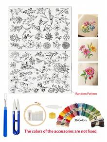 72pcs Adult Beginner Embroidery Starter Kit, Pre-Printed Wildflower & Leaf Water-Soluble Stabilizer Patterns, Includes Embroidery Hoop, Embroidery Floss, Embroidery Needles & Tools - Multicolor - View 9