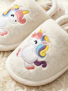 Autumn/Winter Cartoon Unicorn Warm Slippers, Lightweight Indoor Plush Slippers For Boys, Girls And Infants - White - View 4