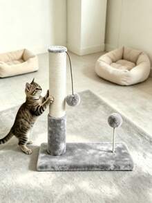 Wear-Resistant Sisal Scratching Post For Cat Nail Grinding, Paired With Two Plush Cat Teaser Balls. Stable And Anti-Slip, This All-In-One Multi-Functional Toy Meets All Your Cat's Play Needs. - Random Color - View 2