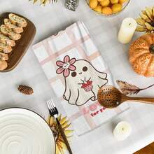 2/4/48pcs Halloween Series Pink Plaid Cute Ghost Pattern Printed Kitchen Towels - Super Soft, Highly Absorbent Polyester Tablecloths And Hand Towels, Perfect For Holiday Decor, Kitchen Decor, Party Decor. - Multicolor - View 11