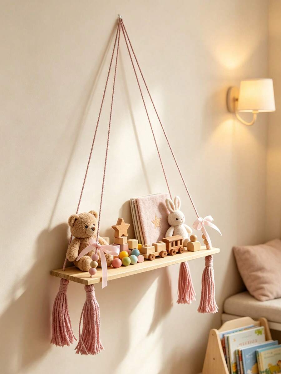1pc Rope Woven Wall Shelf (Includes Wooden Board) Bohemian Style Cute ...