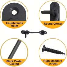 5pcs/Set Door Hook Locks, Including 1 Durable Hook Lock And 4 Screws. Barn Door Locks, Black Front Door Locks, Window Windproof Hooks, Heavy-Duty Sliding Door Locks, Suitable For Barns, Sheds, Cabins, Windows, Bathrooms, And Sliding Doors. - European Style Thickened 4-inch - View 7
