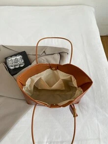 高級大容量女款托特包，時尚百搭休閒極簡通勤單肩包 - 棕色 - 查看 4
