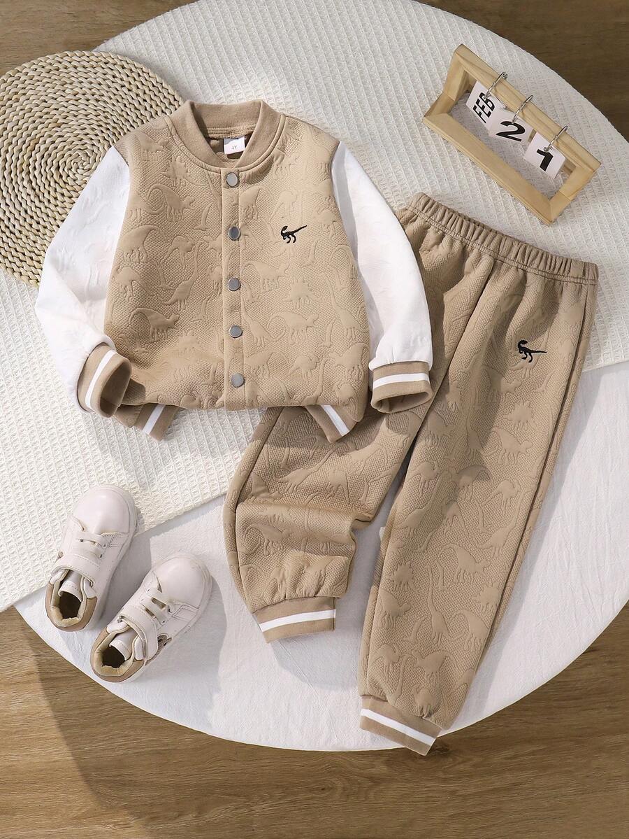 Young Boys Casual Fashion Cute Jacket & Pants 2 Pieces Set, Spring/Autumn/Winter Versatile - Apricot - View 1