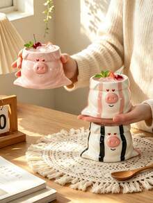 Cute Cartoon Ceramic Coffee Mug, Creative Animal Face Tea Cup With Handle, Aesthetic Breakfast Drinkware, Kawaii Milk Coffee Cup For Home Kitchen Office, Novelty Gift Mug For Coffee Lovers, Cozy Tableware Decor - Multicolor - View 8