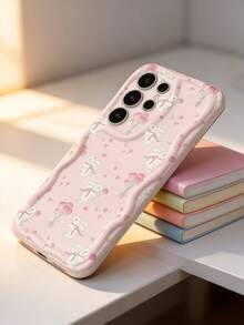 Creamy Dopamine Wave Ruffle Soft TPU Texture Creative Personalized Cute Rabbit & Flower Pattern Phone Case Compatible With Galaxy S21 S22 S23 S24 S25 S26/Honor/ And Other Models - White - View 3