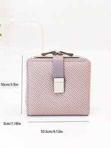 Women's Short Straw Woven Bag, Soft PU Snap Closure Wallet, Multi-Function Coin Purse, ID Card Holder, Minimalist Lightweight Compact Exquisite Portable, Suitable For Holiday Gift - Mauve Purple - View 3