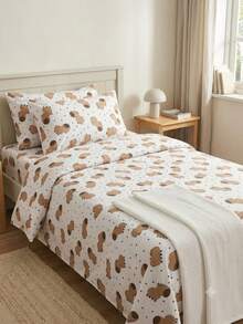 2-Piece Single Bed Sheet Set, Printed 200 Thread Count Percale Fabric, Full Elastic Hem, With Point Palito Pillowcase - Rust Brown - View 1