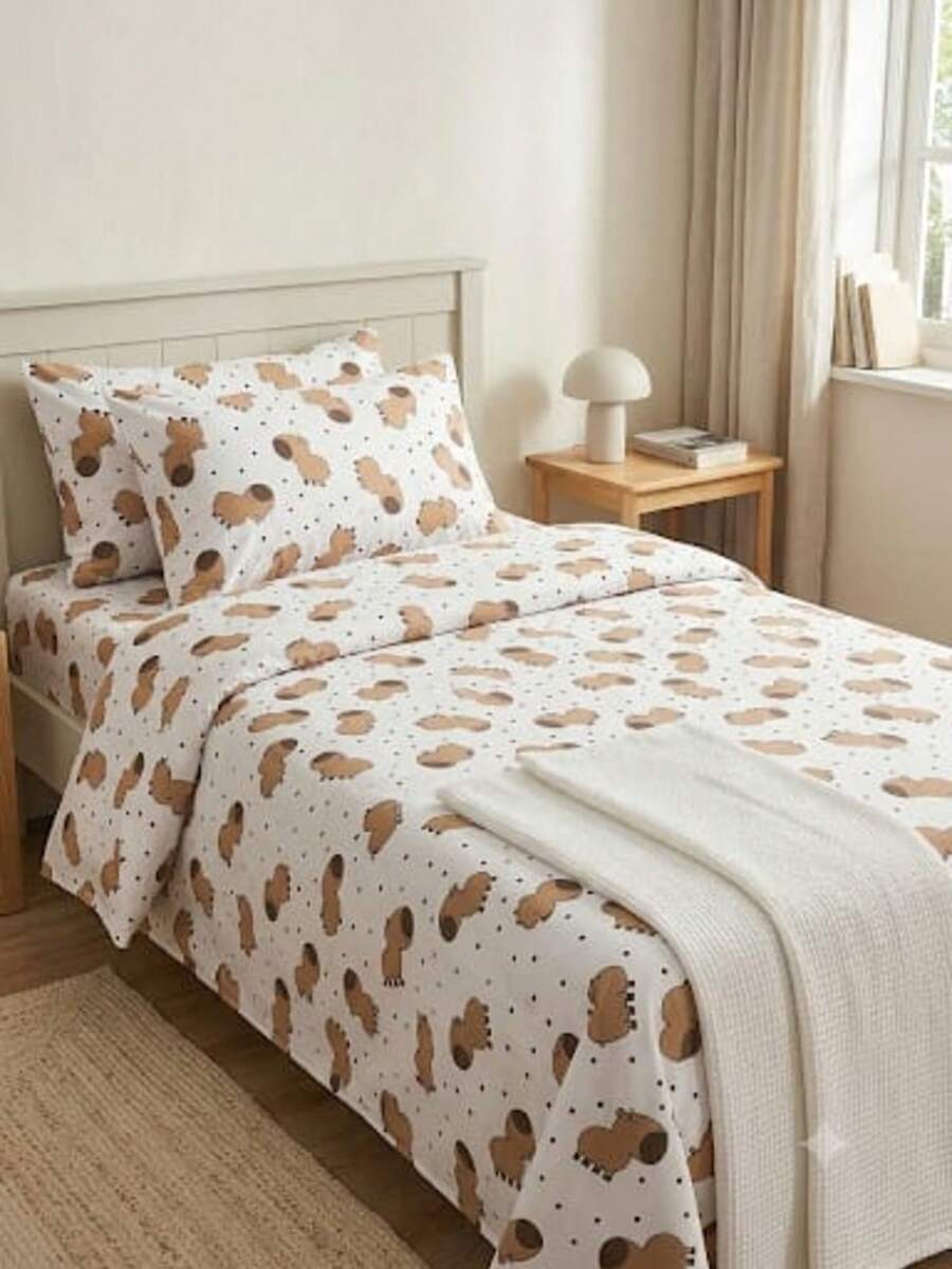 2-Piece Single Bed Sheet Set, Printed 200 Thread Count Percale Fabric, Full Elastic Hem, With Point Palito Pillowcase - Rust Brown - View 1