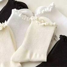 1/5 Pares de Meias Fofas com Borda Fúngica Preta, Macias, Elásticas e Respiráveis, Adequadas para Uso Diário, Meias de Yoga Adequadas para Exercícios Físicos em Casa, Antibacterianas e Absorventes de Umidade, Simples e Confortáveis, Adequadas para Uso Doméstico - Multicolorido - Visão 3