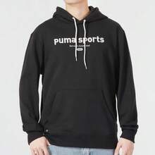 PUMA sweatshirt pullover kasual olahraga dengan hoodie dan cetakan huruf, gaya dasar serbaguna untuk pria. - Hitam - View 2