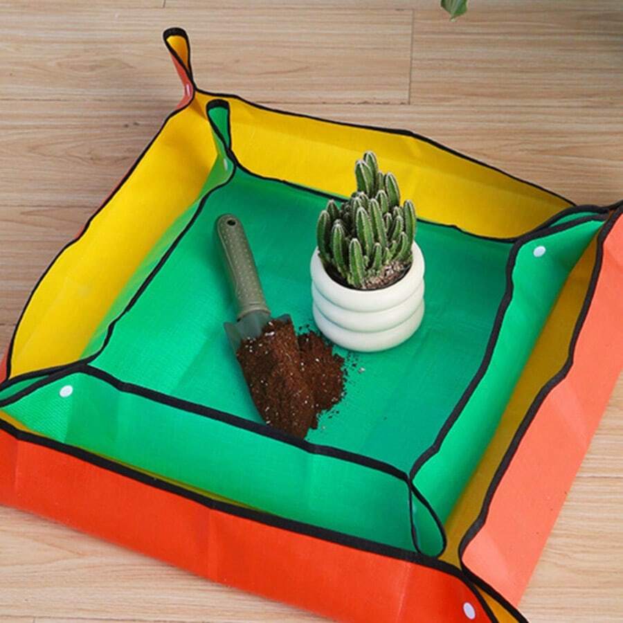 綠黃色 PE 材質園藝種植袋,方便收納、可折疊,適用於幼苗培育、盆栽換盆與居家花卉土壤更換,附可擴展工具墊 - A - 查看 1