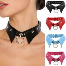 1pc Fashion Punk Gothic Collar Choker Necklace With Simple Pendant Ring - Multicolor - View 6