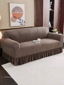 1PC Fleece Fabric Anti-Slip Elastic Decorative Sofa Cover Jacquard Leaf Pattern Pet-Friendly Dirt-Resistant Dust-Proof Sofa Slipcover Suitable For 1/2/3/4 Seater Sofa All Seasons - Brown - View 10