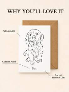 1pc Customized Pet Line Drawing Greeting Cards, Personalized Dog And Cat Sketch Portrait Folded Message Cards, With A Leather Paper Envelope. Pet Name Commemorative Cards Suitable For Pet Owners, Dog And Cat Lovers, Pet Memorial Gift Buyers. - Multicolor - View 8