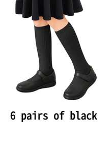 7/6/1 Pair Kids Unisex Knee-High Socks, Soft Uniform Dress Socks, Black & White, Suitable For Autumn/Winter Daily Wear, Back To School Season - Multicolor - View 22
