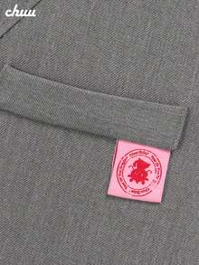 Chuu 1 pieza Chaqueta Blazer de tela tejida con patchwork de unicolor, Primavera/Otoño - Gris - Ver 7