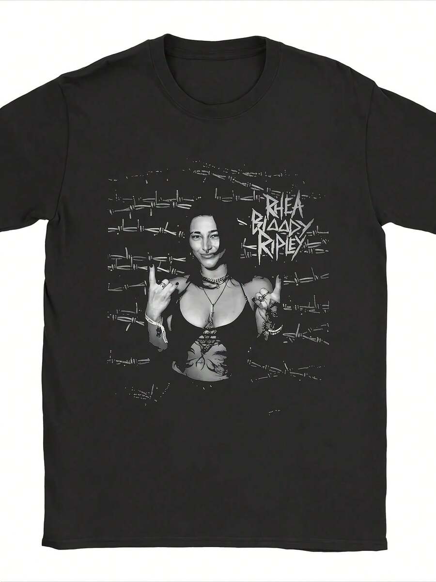 Mens Womens Rhea Bloody Ripley T Shirt Pure Cotton Graphic Print T-Shirt Wrestling Wrestler Clothing Outfits - 黑色 - 查看 1