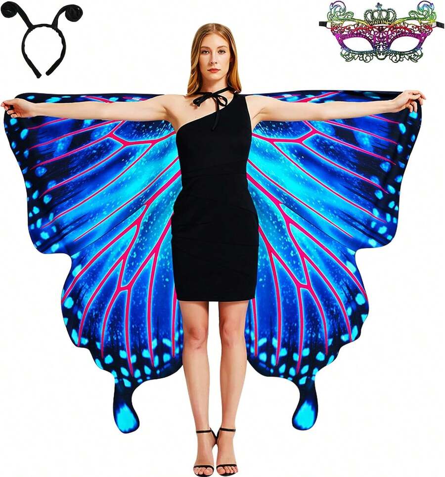 Double-Sided Printing Butterfly Costume For Women, Adult Butterfly Wings For Woman, Halloween Costume Fairy Wing Cape - ColorG - View 1