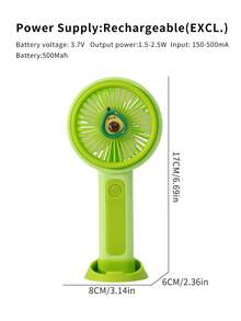 AOYI 1 件 500mAh 可充电锂电池供电便携式卡通水果手持式 3 速可调迷你风扇带 USB 充电线 - 彩色 - 查看 6