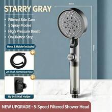[Shower Head + 5 Filters+1.5m Shower Hose] 5-Setting Adjustable Pressure Filtered Shower Head, Handheld Shower Head With 10 Replaceable Filters, For Bathroom Showers, Outdoor Hot Water RV Showers - Shower Head + 5 Filters + 1.5m Hose - View 6