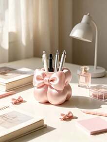 1pc Cute Bow-Shaped Makeup Brush Holder, Matte Resin Cosmetic Storage Box, Desktop Pen Holder, Suitable For Vanity, Bathroom, Makeup Table, Store Skincare Brushes, Pencils, Desktop Decor Gift Item, Best Gift For Back To School Season - Multiple Styles - View 7