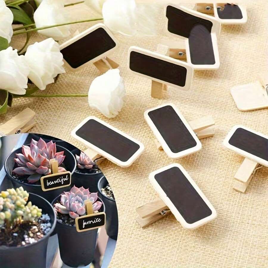 10/20 cái kẹp bảng đen mini bằng gỗ, bảng đá ghi thông điệp, kẹp nhãn ghi chú hình chữ nhật, thẻ hiển thị giá thương hiệu, giá đỡ số bàn, trang trí bàn đám cưới, quán cà phê - Kẹp bảng đen - Xem 1
