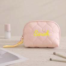 Personalized Small Quilted Toiletry Bag With Contrast Wrist Strap, Fashion Mini Cosmetic Makeup Pouch, Portable Lipstick And Toiletry Organizer - Multicolor - View 12