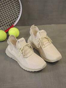All Season Breathable Mesh Beige Women's Sports Shoes Lightweight Lace-Up Daily Casual Versatile Sneakers - Beige - View 8