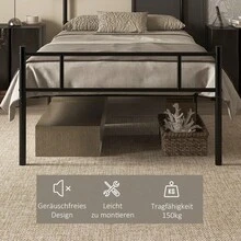 Bed 90 X 200 Cm Steel With Slatted Frame, Head And Footboard, 31 Cm High Black - Black - View 5