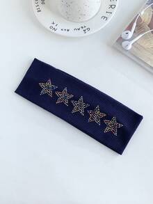 1pc Retro American Rhinestone Star Wide Elastic Headband, Fashionable Sports Headband For Women,Travel,Birthday - Multicolor - View 33