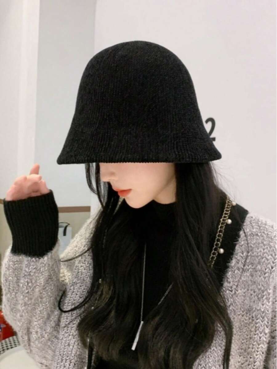 Women's Bucket Hat, Multi-Functional Casual Knitted Bucket Hat, Simple And Practical Everyday Essential Hat - Black - View 1
