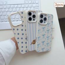 3pcs Polka Dot Heart Stripe Element TPU Shockproof Full Coverage Precise Protection Case Compatible With Apple 11/12/13/14/15/16/17 Pro Max - Multicolor - View 5