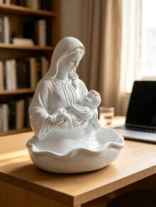1PCVirgin Mary Holding Baby Jesus Statue Decor Tray, Creative Religious Figurine Storage Bowl, Desktop Ornament For Home Room Decor, Christian Faith Decorative Sculpture - A - View 3