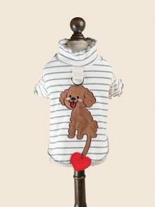 PETCIRCLE 1件寵物衣服 小狗幼犬貓用 可愛柔軟透氣舒適 外出用 附牽繩扣 心形狗條紋底層衣 - 彩色 - 查看 7