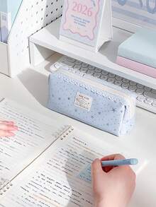 1pc Sweet Lace Fringe Pencil Case Decorated With Silver Stars, Large Capacity Girly Stationery Pouch, Smooth And Sturdy Zipper, Suitable For Daily Study Storage, Students, Office - Pencil Case - View 8