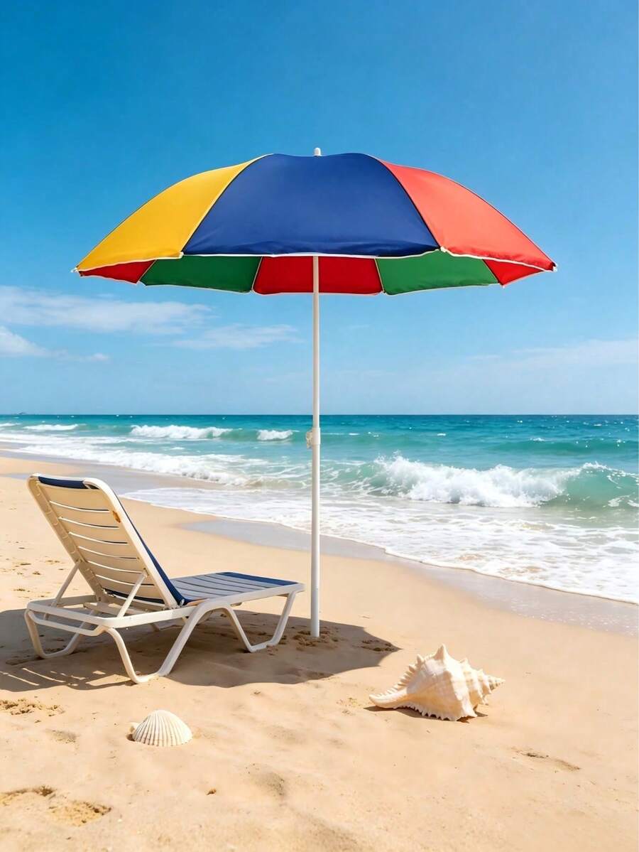 1 Piece Sun Umbrella, Made Of Waterproof And Sun-Proof Fabric With Wide Coverage; Sturdy Umbrella Pole With Adjustable Angle, Suitable For Multiple Scenarios Such As Camping And Beach Leisure - A - View 1
