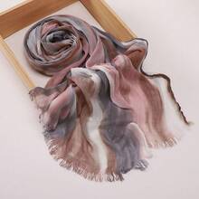 1 New Cotton Scarf Gradual Change Color Striped Headscarf, Retro Versatile Print Women's Long Pleated Shawl - Multicolor - View 14
