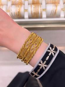 5pcs Set Dubai Luxury Style Non-Fading 21K Gold Plated 8-Figure Pattern Hollow Mesh Bracelet Women's Evening Party Jewelry Gift - Yellow Gold - View 4